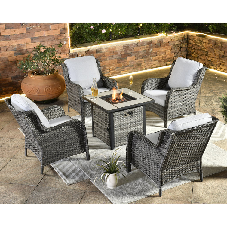 Grey wicker discount fire pit table